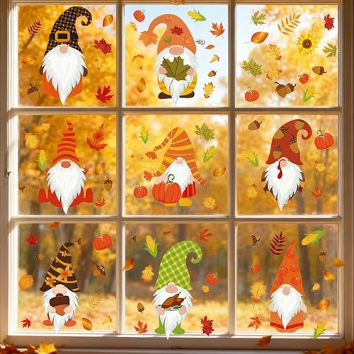 95 Stück Fensterbilder Herbst, 8 Blatt Thanksgiving Herbstdeko Fenster, Fensterbilder Herbst Selbstklebend, Herbstdeko Fenster Aufkleber Doppelseitig, Wiederverwendbar, für Kinderzimmer Cafe