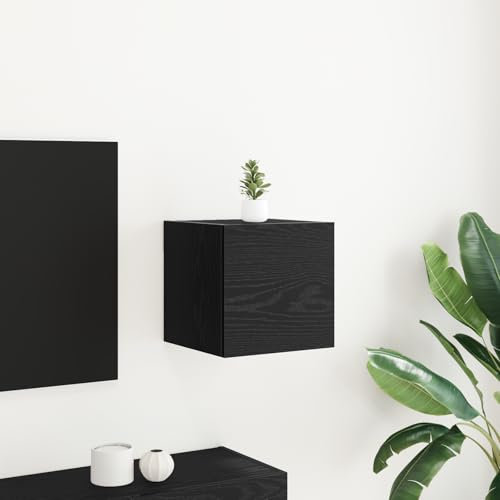 Pangshiyuan Mobile TV da parete in legno a 1 porta, portata 60 kg, per soggiorno, rovere nero, 30,5 x 30 x 30 cm