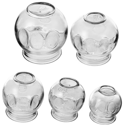 Homoyoyo 5pcs Thickened Glass Cupping Therapy Set Vacuum Massager Cupping Tool for Home Use Suction Massage for Back Neck and Body