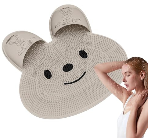 Tapis à récurer les pieds, nettoyeur de sol de douche, 45 x 45 cm, extracteur de callosités de lapin, stabilité à ventouse, poils authentiques pour massage de salle de bain, nettoyage de baignoire