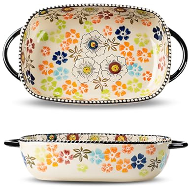 Lasagne Dish, 600ml, Rectangular Ceramic Oven Dishes with Handle, Coloured Baking Dish, Casserole Dishes for Lasagna, Casseroles, Bread and Beef