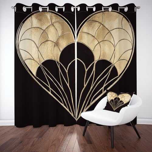 Biauyaii Glas Spleißen Herz, 225 x 140 cm (2er Pack) Blickdicht Vorhänge | Vorhang Verdunklungs, Kälteschutz Schallschutz Thermovorhang, Ösenvorhang, Moderner Art Deco, für Wohnzimmer Schlafzimmer