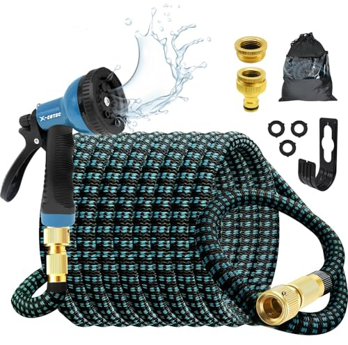 X-COTEC Gartenschlauch 50FT/15M, Wasserschlauch Flexibel mit 10-Funktionsschlauchdüse, Bewässerungsschlauch mit 3/4 und 1/2 Zoll Messinganschlüssen, Garden Hose, für Garten, Innenhof, Autowäsche