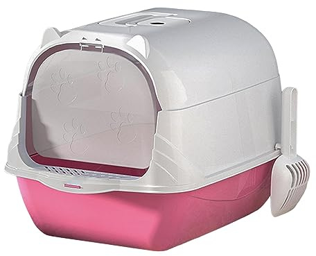 PawwJoy Caja de arena para gatos cubierta cerrada con capucha y puerta móvil de dos vías, bandeja profunda para mascotas, incluye cuchara de 51 x 37 x 36 cm