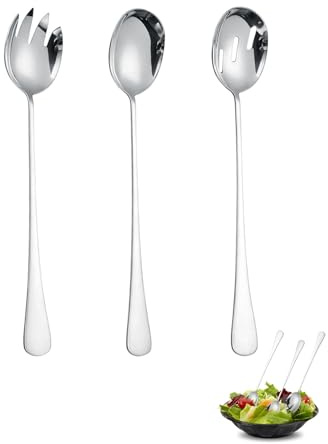 HUVZOR 3 pièces Couverts À Salade,Couvert A Salade,Couvert Salade,Couverts Salade À Longs Manches, INOX pour Cuisine, Salle À Manger(Argent)