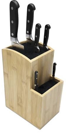 Bloc à Couteaux Relaxdays Vide, Bambou, Insert à Poils, 2 Niveaux, H x L x P 25,5 x 11,5 x 18 cm, Naturel/Noir