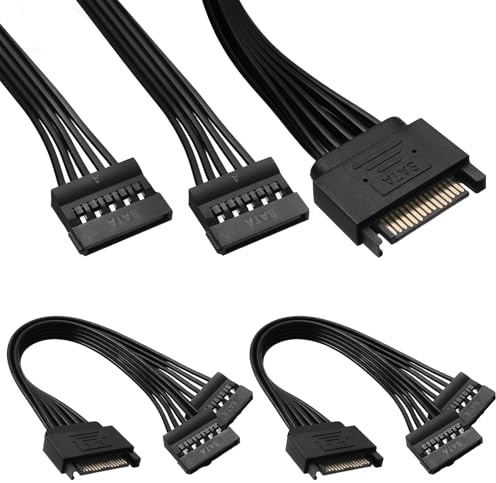 DUSEKI 2 Stück Stromkabel SATA 15 Pin Adapter Datenkabel SSD HDD 22 cm Verlängerung SATA 15 Pin Stecker auf Buchse Anschluss Festplatte 15 Pin SATA Kabel Leistung 15 Pin