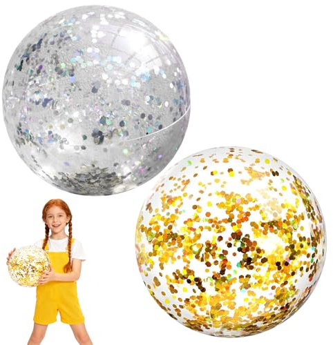 Snhauxinfa 2 pelotas de agua hinchables, para piscina, pelota de agua, inflable, para piscina, color dorado y plateado