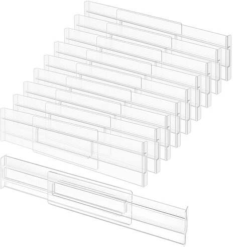 ZEONHEI 10 Stück Transparent Schubladentrenner Verstellbar 27,5-52cm, Ausziehbare Schubladenteiler Schubladen Separator, Drawer Dividers Kunststoff für Küchen, Kosmetik, Schlafzimmer, Büro