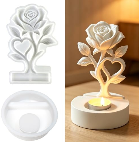 Silikonform Rose Kerzenhalter, Silikonformen GießFormen, Gipsformen zum Gießen, Herz Rose Silikon GießForm mit Basis, Resin Silikonform Epoxidharz Formen, Kerzen Silikonformen Gießformen Kerzenständer