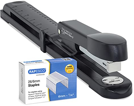 Rapesco 1464 Germ-Savvy Antibakteriell, Marlin-Langarmhefter mit 5000 x 26/6 mm Heftklammern, 25 Blatt Heftleistung, Schwarz