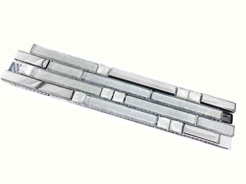 Hominter Glasfliesen, lineares Mosaik, glitzernd, silberfarben, Kristallglas, Chrom, Metallic, schmutzabweisend, für Küche, Backsplash, Bad und Dusche, Wandfliesen (7,6 x 30,5 cm Probe)