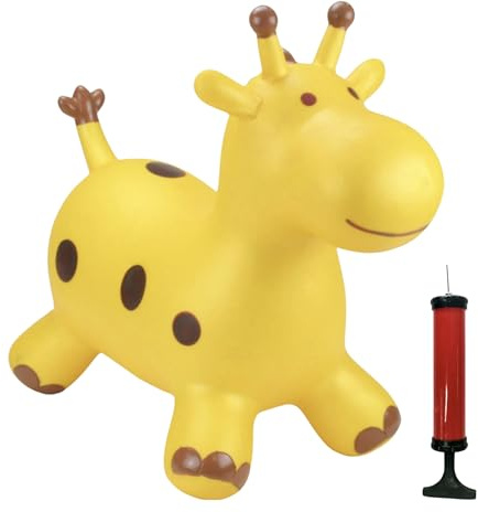 Happy Hopperz Gold Giraffe Inflatable Bouncy Animal with Grippable Ears/Horns, Easy to Clean Space Hopper for Indoor and Outdoor Play, Bouncing Toy, Pump Included, 12 Months-5 Years