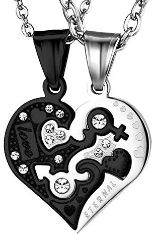 OIDEA Coppia di collane con ciondolo a forma di cuore, puzzle, 2 pezzi, in acciaio inox con zirconi, partner amore, ciondolo a forma di albero della vita, idea regalo per coppie, uomini e donne, San