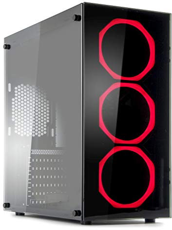 MYKA Case Gamign Cristal ATX 2 X USB2.0 1 USB 3.0 Ventole Halo CG-C01 (Rosso)