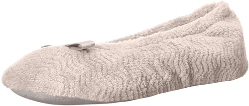 isotoner Women's Diamond Chevron Microterry Gemma Ballerina Slippers with Memory Foam Comfort and Non-slip Sole, Taupe Chevron, 6.5-7. 5