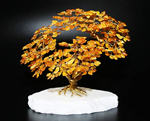 heliaden Bonsai Glücksbaum Lebensbaum Geldbaum aus Bernstein XI 18 cm Cognacfarbe Handmade Feng Shui Deko