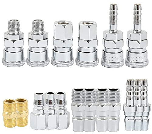 Raccords de Compresseur 1/4 BSP Raccord Rapide Pneumatiqu Coupleur Pneumatique d'air Kit Compresseur Accessoire d'air Tuyau Air Comprimé du Connecteur Homme Femme (18 Pièces)