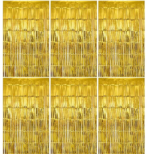 Lostwry 6 Stück Metallic Lametta Vorhänge Tinsel Vorhänge Folie Fransen Vorhang Schimmer Glitzervorhang Fringe für Geburtstag Hochzeit Weihnachtsfeier Tür Fenster Dekoration 1 x 2m (Glod)