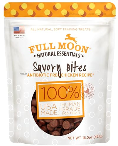 Full Moon All Natural Human Grade Dog Treats, Essential Chicken Savory Bites, 16 Ounce
