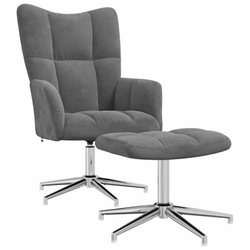 vidaXL Relaxsessel mit Hocker Drehbar Fernsehsessel Polstersessel Polsterstuhl Relaxstuhl Sessel Ohrensessel Armsessel Wohnzimmer Dunkelgrau Samt