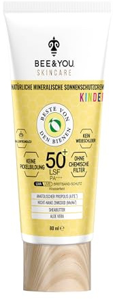 BEE&YOU Kinder&Baby natürliche Sonnencreme 50 SPF, natürlichste Sonnenschutz Formel, mineralische Zinkoxid, Sheabutter, Aloe Vera, für Pflege, mineralische Sonnen&Gesichtscreme, Schutz vor UV Strahlen