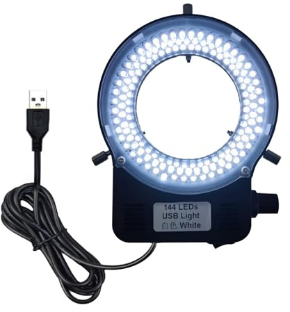 USB LED Ring Light Illuminator, 144 64 LED White Adjustable Lamp for Industry Monocular Binocular Trinocular Stereo Video Lens Microscope & Camera (USB 144 LEDs)…