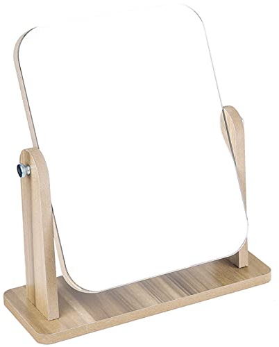 Bootoow Specchio da tavolo girevole a 360 gradi specchio da trucco in legno con supporto ad alto specchio rettangolare trasparente (22 * 25 * 17 cm)