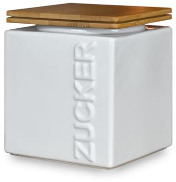 HWG-Home® Design Zuckerdose Luftdicht 1kg, für lange Haltbarkeit, Weiß & Anthrazit, Zuckerbehälter aus Keramik eckig platzsparend stapelbar, Zucker Aufbewahrung und Vorratsdose mit Bambus Deckel