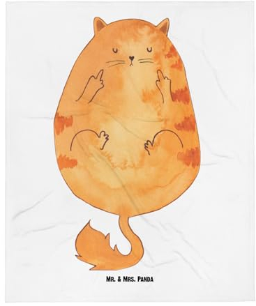 Mr. & Mrs. Panda Kinderdecke Katze Frühaufsteher - Geschenk, Mietze, Tiger, Tagesdecke, Katzenmotiv, Wohndecke, Sofadecke, Mittelfinger, Wolldecke,