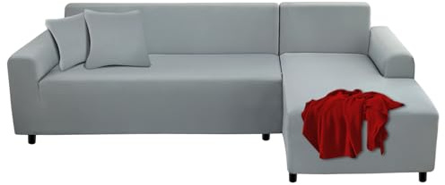 FIGOOO Sofabezug Ecksofa L Form Links Rechts Stretch Sofa Überwürfe 2er mit 2 Stück Kissenbezug Abnehmbarer Universal Elastische Couchbezug Sofahusse L Shaped (3 Sitzer+3 Sitzer,Hellgrau)