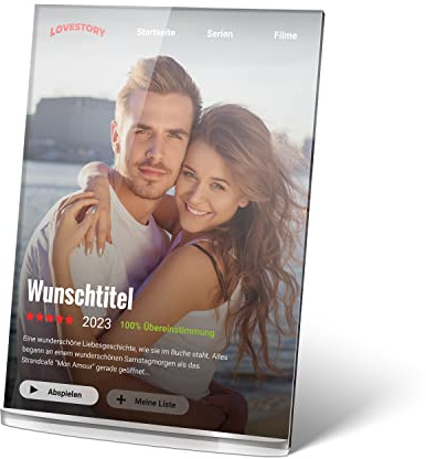 PhotoFancy® - Acrylglas Bild im Netflix Design personalisiert mit deinem Foto, Text und Widmung - Film-Cover Aufsteller als personalisierte Geschenkidee für alle Film- und Kinofans - Größe A5