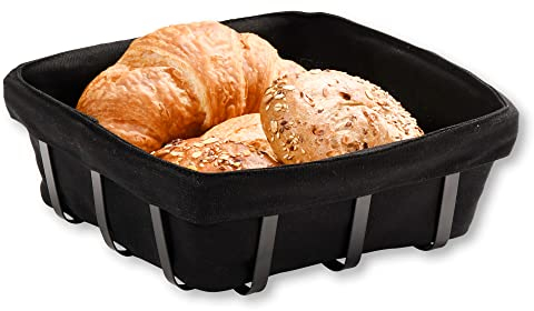 Kesper | Brot- und Obstkorb, Material: Stoff, Metall, Maße: 22 x 22 x 9,5 cm, Farbe: Schwarz | 90885