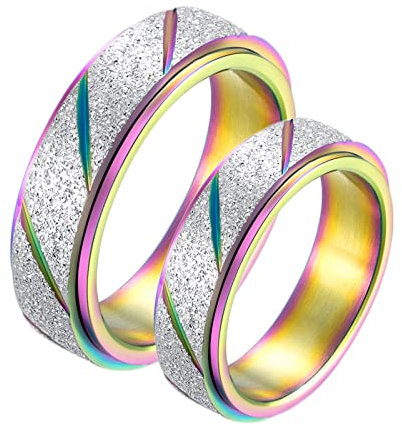 BCughia Freundschaftsringe Beste Freundinnen, Ringe Schmuck Edelstahl Rotierender Regenbogenring Matt 6mm Damengröße 54(17.2), Herrengröße 67(21.3)