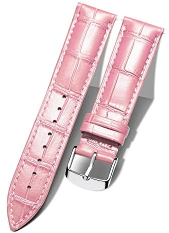BINLUN Leder-Uhrenarmband 10mm-24mm Krokodilmuster Schnellverschluss Ersatz Kalbsleder Armbänder für Smartwatch Herren & Damen 13 Größen Silber/Gold/Roségold Schnalle (Silber Schnalle,pink,10mm)