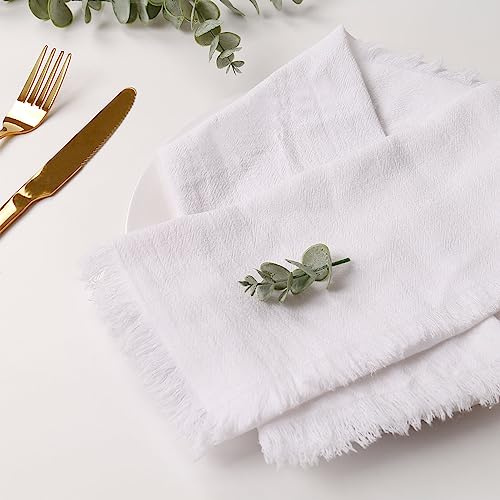 Getfitsoo Handgefertigte Stoffservietten, 6er-Set, 100 % Baumwolle, Servietten mit Fransen, 45,7 x 45,7 cm, weich, weiß, waschbar, für Thanksgiving, Weihnachten, Hochzeiten, Partys, Tischdekoration