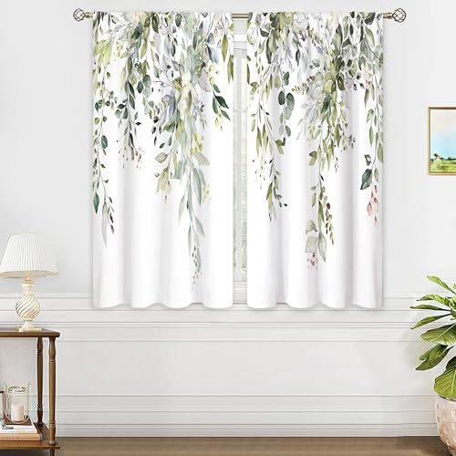 oolygoo Sage Green Eucalyptus Leaves Window Curtains Flower Watercolor Floral BotanicalPlant Wildflower Farmhouse Curtain Drapes Herb Curtains for Bedroom Living Room Treatment 2 Panels 29Wx63H Inch