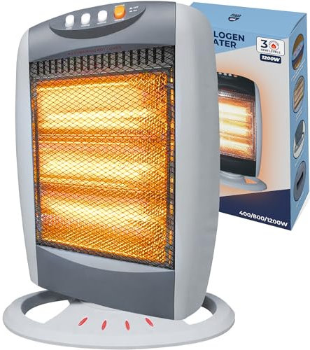 CUQOO 1200w Halogen Compact Quarts Heater – 3 Heat Setting Energy Efficient Room Heaters for Indoor Use | Portable Electric Heater with Safety Tip Over Switch | Heaters for home low energy