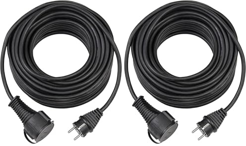 Brennenstuhl Qualitäts-Gummi-Verlängerungskabel (5m Kabel, für den kurzfristigen Einsatz im Außenbereich IP44) schwarz (Packung mit 2)