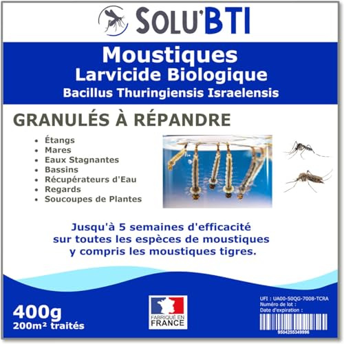 SOLU'BTI - Moustiques - 400 gr de Larvicide Biologique - BTI - Bacillus Thuringiensis