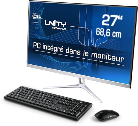 PC Tout-en-Un CSL Unity F27W-ALS, 68,58 cm (27 Pouces, 1920x1080 Full HD) - AIO Puissant (Intel N200 CPU 4x3700 MHz, 256 Go SSD, 32 Go DDR4-RAM, Win 11 Pro), Blanc