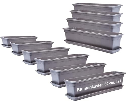 SUSTANIA 2friends Lot de 10 jardinières de balcon avec soucoupe, en plastique, fabrication européenne, 60 cm, anthracite