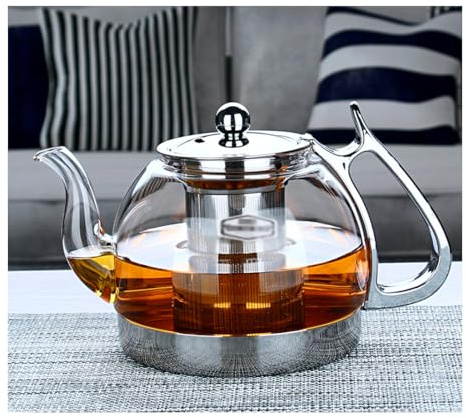 QPZK Pocella di Induzione Speciale Teiera di Vetro, Teiera di Vetro Borosilicato Resistente al Calore con Filtro Interno in Acciaio Inossidabile, Teatro in Vetro Limpido Transparent-1L
