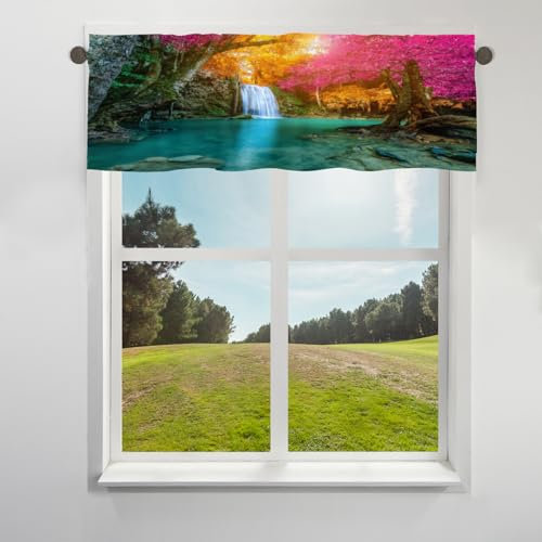 TropicalLife Vorhang mit Wasserfall-Motiv, Herbst-Dschungellandschaft, Querbehang für Fenster, Stangentasche, Herbst, kurze Fenster, Vorhänge für Café, Küche, Badezimmer, Wohnzimmer,
