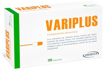 Variplus, 30 Cápsulas, Complemento Alimenticio para el Bienestar de la Circulación Venosa y Piernas Cansadas con Extractos Vegetales y Vitamina C