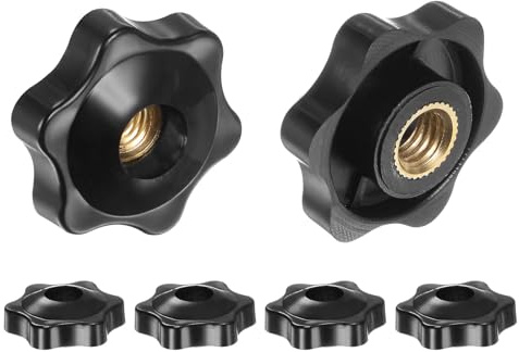 QUARKZMAN 6 Stück Sterngriffmutter M8 Flügelmuttern mit Innengewinde, Rändelmutter Handgriff Durchgangsloch Klemmmutter Messing 32mm Spannknopf für Werkzeugmaschinen Fitnessgeräte, Schwarz