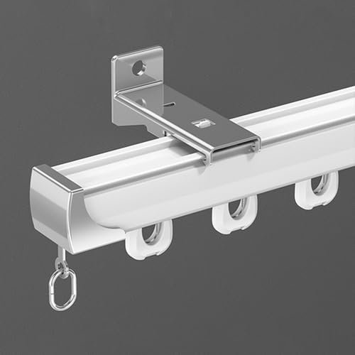 Deckenvorhangschiene, Wandhalterung für Raumteiler, Schiebe-Duschvorhangstange mit Rollhaken, Metallvorhang-Schieberschienensystem (weiß, 2,7 m)