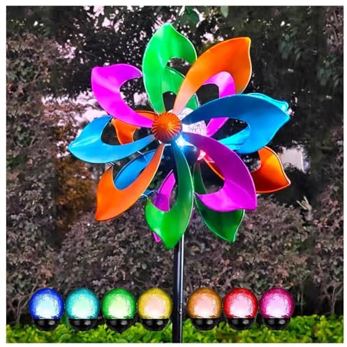 Solar WindräDer Aus Metall FüR Den Garten, Windrad Balkon Edelstahl Kugellager, GartenwindmüHlen Wetterfestes Gartendeko,Colorful