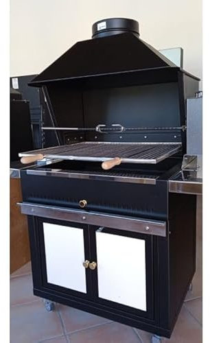 Barbacoa de leña con asador eléctrico, 80 x 65 cm (con rejilla)