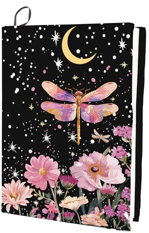 craspire Dehnbarer Buchumschlag Mit Libelle Mondblume Waschbar Wiederverwendbar Große Buchhülle Aus Nylon Buchschutz Elastische Notizbuchumschläge Für 9x11 Zoll Hardcover Bücher Lehrbuch Geschenk